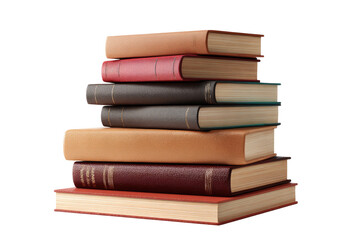 Stack of hardback books with various colored leather spines