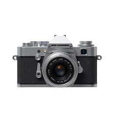 Vintage style camera classic design black and silver retro lens photography isolated nostalgic
