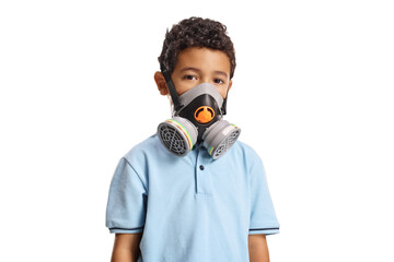 Sad boy wearing a gas mask