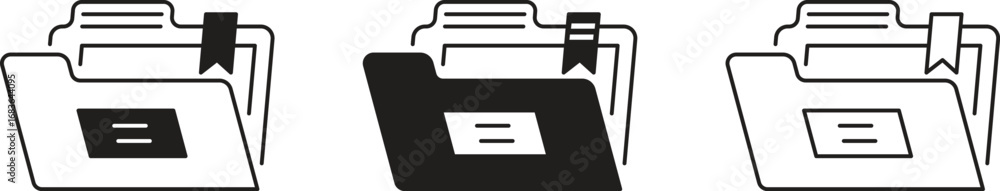 Poster three folder icons with bookmarks in black and white vector