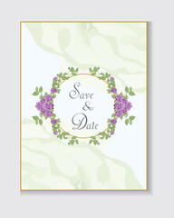 Design elements for wedding invitation templates and other cards.
Elegant purple rose and green leaf decoration concept.
Vector illustration.
