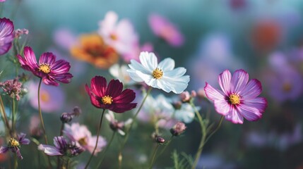 Colorful cosmos flowers in garden