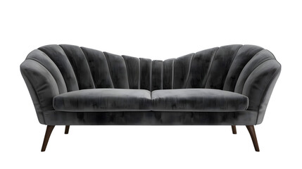 Elegant gray velvet channel tufted loveseat sofa