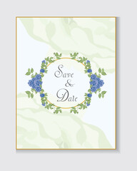 Design elements for wedding invitation templates and other cards.
Elegant blue rose and green leaf decoration concept.
Vector illustration.