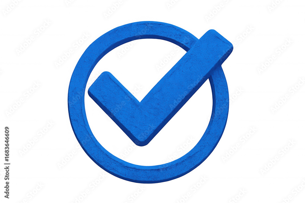 Poster 3d rendering of a blue check mark symbol, conveying confirmation and agreement, isolated on a transp