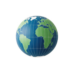 Detailed Blue And Green Earth Globe With Grid Lines On Transparent Background