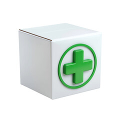 Obraz premium White cube with green cross symbol isolated on transparent background