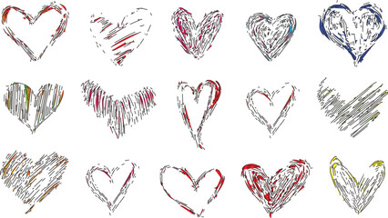 set of hearts. Hand drawing hearts doddle. 