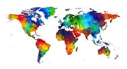 Fototapeta premium Colorful Watercolor World Map Artistic Representation of Global Diversity 