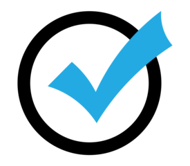 Light blue check mark inside outlined circle PNG with transparent background, flat symbol for task feedback, survey validation, and UI approval
