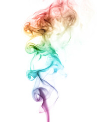 Fototapeta premium Vibrant rainbow smoke plume swirling and twisting isolated on a transparent background.PNG