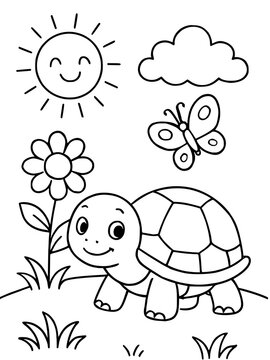 Cute Turtle Coloring Page: Free Printable for Kids coloring pages