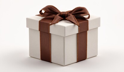 White Textured Gift Box with Brown Ribbon Bow