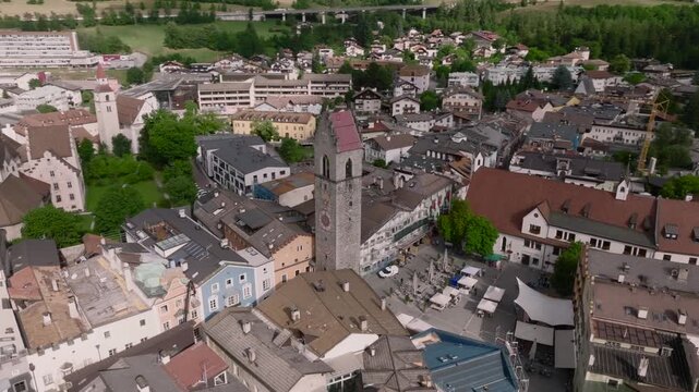 Sterzing Vipiteno on the north of Italy, Aerial Shot. Town is surrounded by Alps mountains, Province of Bolzano, Italy.