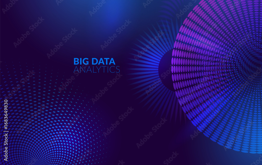 Poster abstract big data technology background – digital vector with blue and purple halftone circles and s
