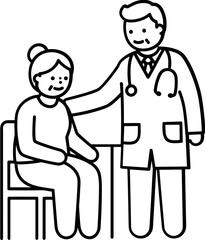 Doctor comforting patient line art on white background