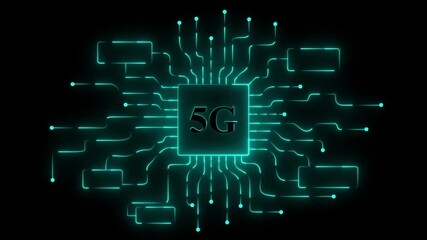 Futuristic glowing neon circuit board background with artificial 5g speed data connect, digital technology network, abstract high-tech schematic design, 4k video neon animation .black background. - Powered by Adobe