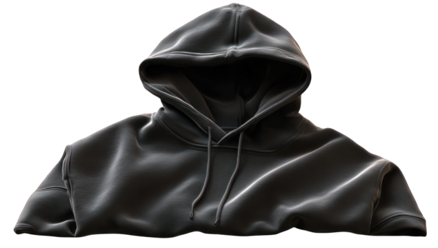 A dark gray hoodie, front view, studio shot