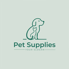 Minimal Pet Supplies Logo with Dog and Cat Line Art