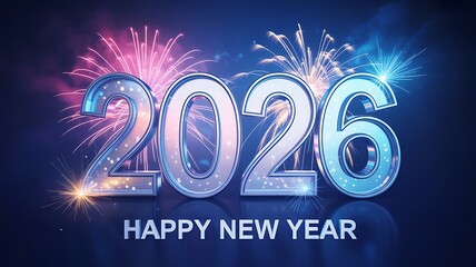 Happy new year 2026 with fireworks and celebration