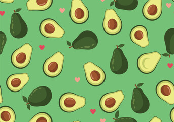 Vibrant avocados refreshing pattern with heart accents for healthy eating promotion