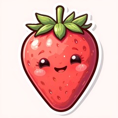 Obraz premium Kawaii Strawberry Sticker – Cute Happy Face in Pastel Tones, Transparent PNG