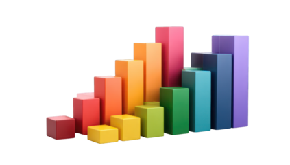 Colorful rising bar graph on black background