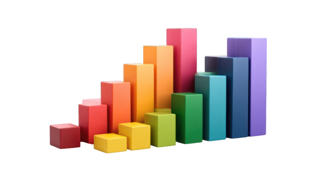 Colorful rising bar graph on black background - Powered by Adobe