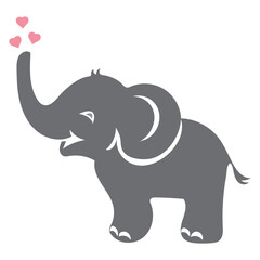 Cute Baby Elephant Blowing Hearts SVG Cut File Clipart Silhouette eps10