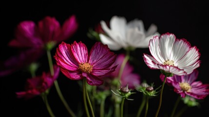 Fototapeta premium Closeup vivid pink and white cosmos flowers