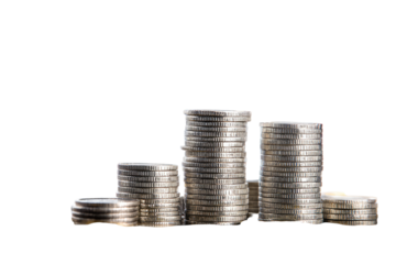 Stacks of silver coins arranged in ascending order