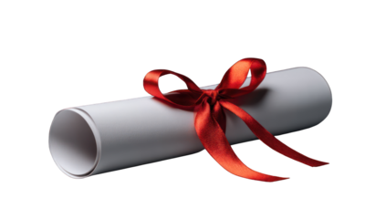 Rolled document with a red ribbon