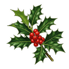 Holly branch isolated on transparent background transparent background
