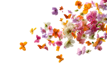 Colorful flower petals scattered in motion