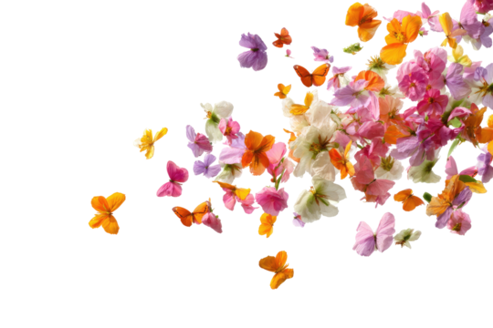 Colorful flower petals scattered in motion