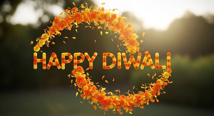 Obraz premium Celebrate Diwali with vibrant designs. This image features a festive floral wreath, spelling out 