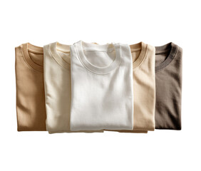 Four folded t-shirts in muted colors
