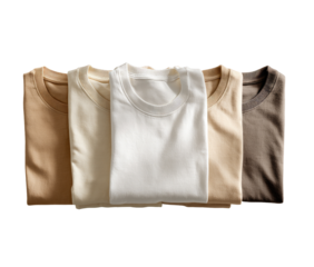 Four folded t-shirts in muted colors