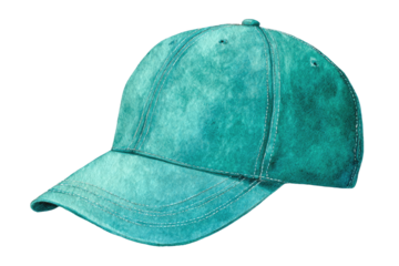 Teal baseball cap, slightly distressed, graphic style