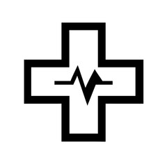 Fototapeta premium Vector art of medical cross with heartbeat line icon design