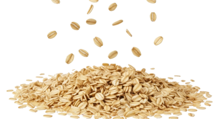 Falling oat flakes, pile of dry oatmeal isolated PNG with Transparent Background