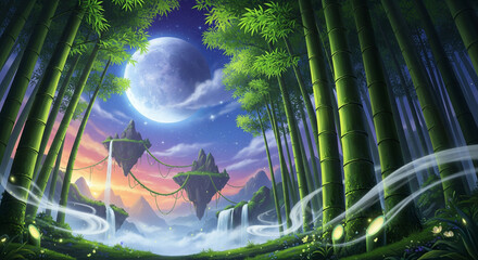 Bamboo Forest under a Full Moon