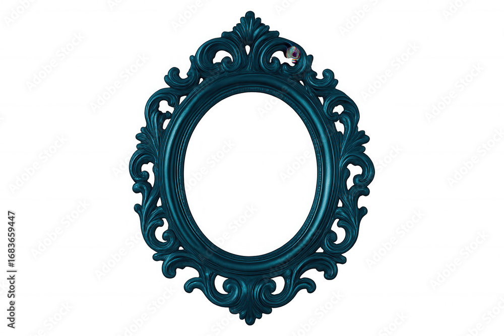 Poster oval baroque frame with teal color and transparent background, perfect for adding a touch of eleganc