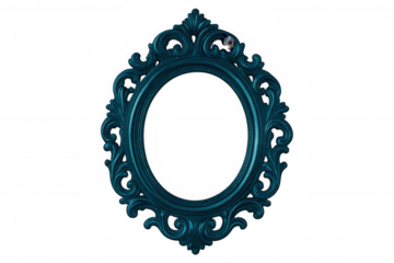 Oval baroque frame with teal color and transparent background, perfect for adding a touch of elegance to any design