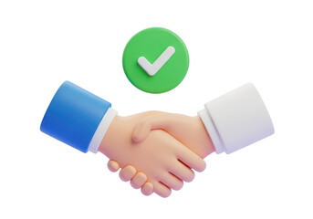 3d handshake with a check mark isolated on transparent background