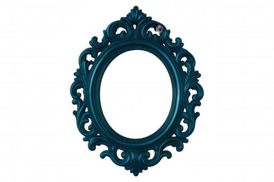 Oval baroque frame with teal color and transparent background, perfect for adding a touch of elegance to any design