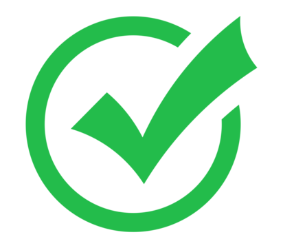 Green outlined circular check mark PNG with transparent background, flat confirmation icon for task status, survey input, and digital validation