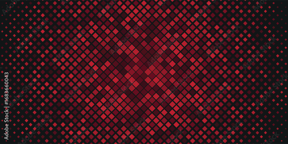 Poster modern red pixelated bitmap gradient texture. black and red dither pattern background. vector backgr