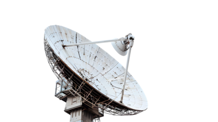 Large satellite dish antenna against a dark background