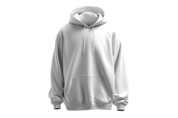 Front view of a plain white hoodie.  Blank,  oversized  style,  with  a  classic  design.  Large  hood,  relaxed  fit
